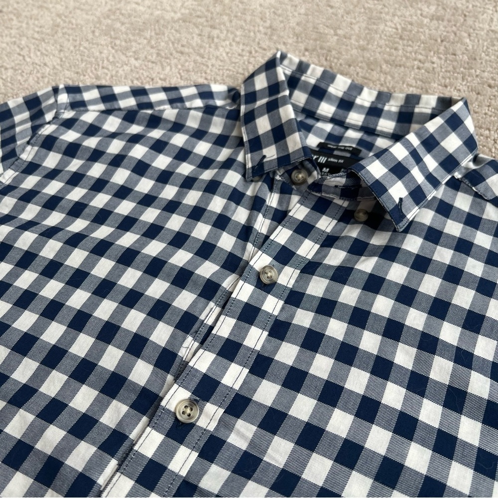Navy and White Gingham Button Down Shirt - Picture 3 of 9